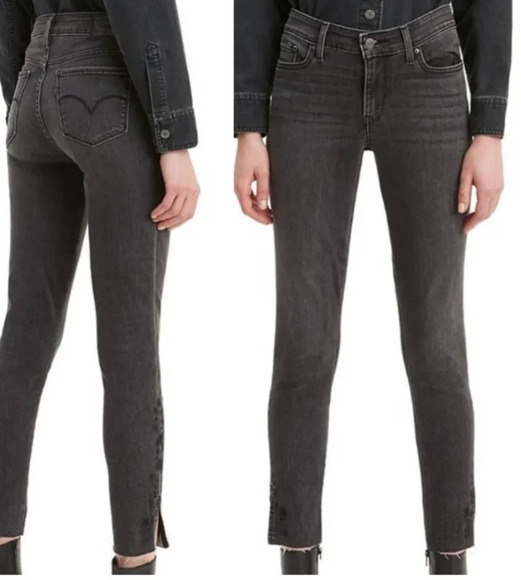 Levi's 711 Skinny Rawcut Hem Hi Rise Embroidered Jeans Size Women's 24W - Picture 1 of 15